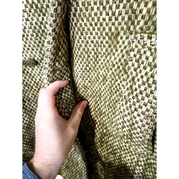 Vintage DAVIS OF BOSTON LAZAROUS Pea Coat Women Green Woven Double Breasted - Picture 2 of 5